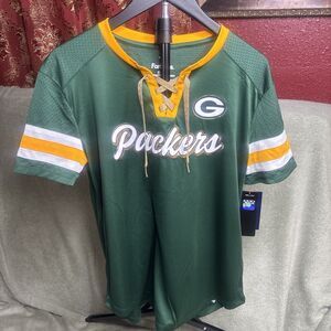 Fanatics Green Bay Packers Women’s Lace Up Jersey Style Shirt Medium NWT